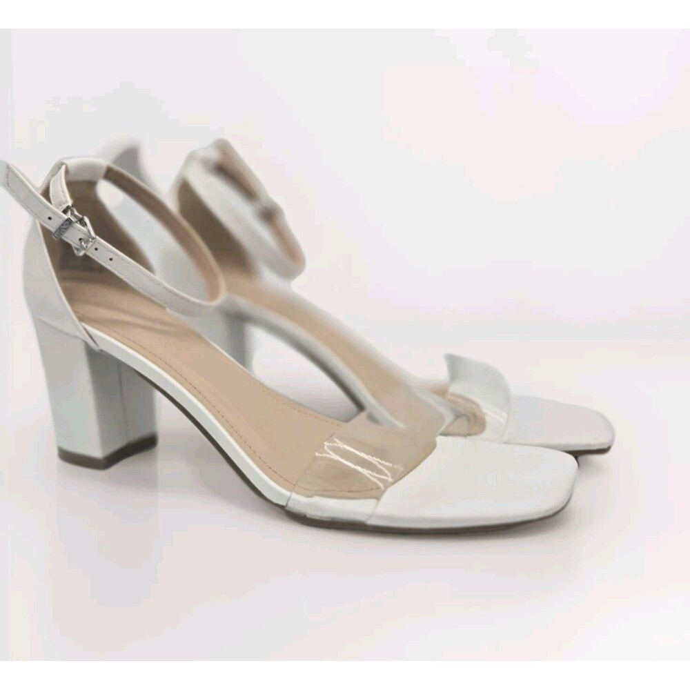Sophia Taylor White Heels Clear Open Toe Style Lynn Sz 10 M 3" Heel Sandal Shoe
